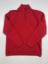 Tommy Hilfiger Sweater Boys 16-18 Large Red 1/4 Zip Pullover Cotton Flag Logo
