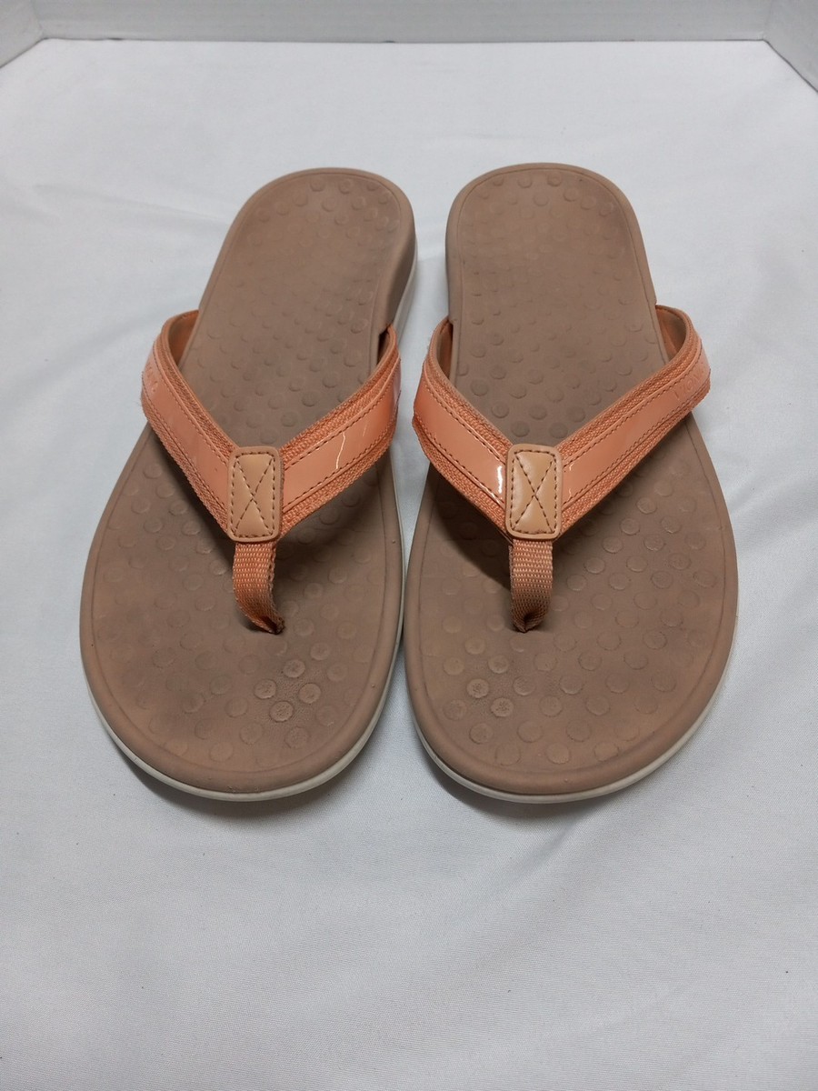 Vionic Tide Tan/Coral Womens Size 12 Gray Thongs Flip Flops