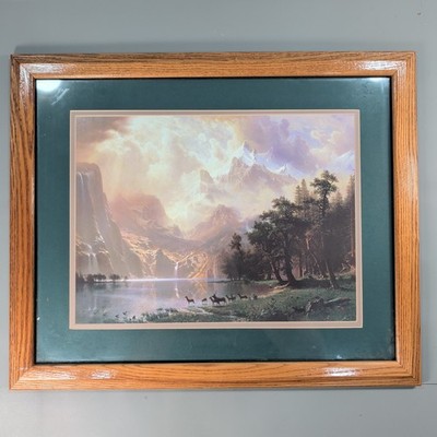 Vtg Albert Bierstadt Among Sierra Nevada Mountains Framed Print 22x17.5