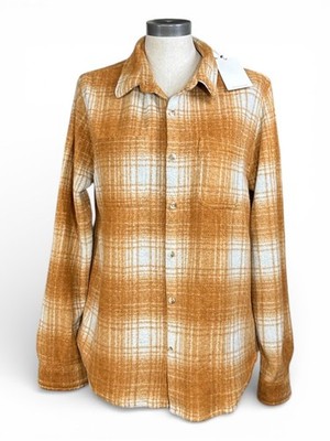 DYLAN Lumbar Sweater Shacket Top Sz M Orange Plaid Relaxed Fit Faux Fur Fleece