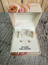 NIB Rachel Ashwell 925 Sterling Silver Vermeil Cubic Zirconia Earrings Set