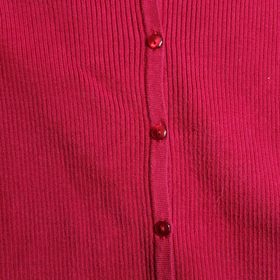 Cárdigan para mujer Laura Scott XL rojo mezcla de seda cuello redondo botón delantero suéter Foto 4 de 4