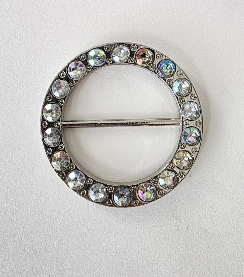 Conjunto Chanel Bufanda Anillo Hebilla Diapositiva Tono Plateado Vintage Cristales Transparentes Foto 2 de 4