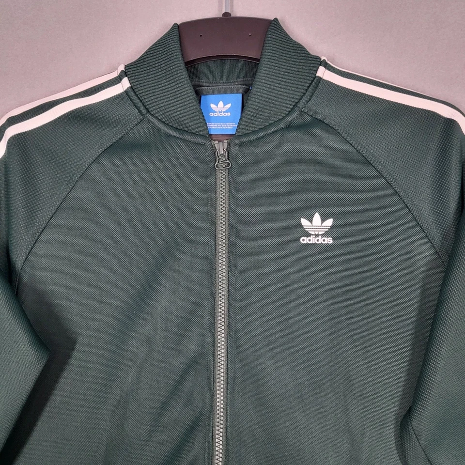 Chaqueta de Pista Adidas Para Hombre S Verde Cremallera Completa 3 Rayas Manga Larga Foto 2 de 4