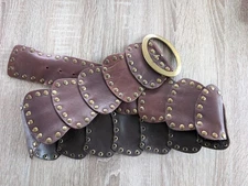 Lake Shore Drive Brown Leather Brass Disc Wide Belt Y2K Size Medium 