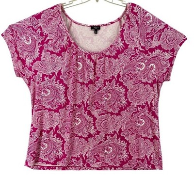 Talbots Shirt Woman Sz 3X Pink Paisley Print Short Sleeve Knit Top Blouse