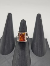Vintage Baltic Amber Sterling Silver Ring - Size 8