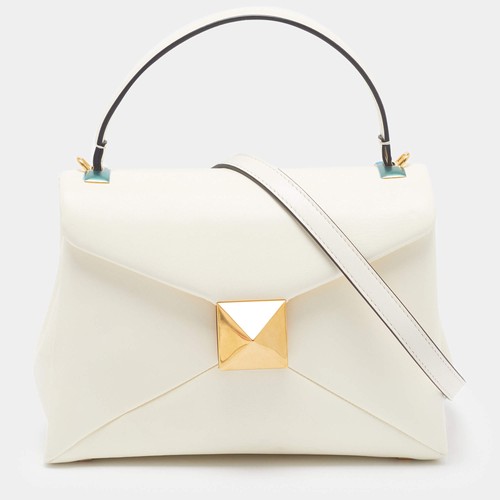 Valentino One Stud Off White Leather Top Handle Bag