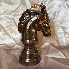 Horse Head Figurine Lighter - Black Ceramic with Gold Accents, Animal Theme