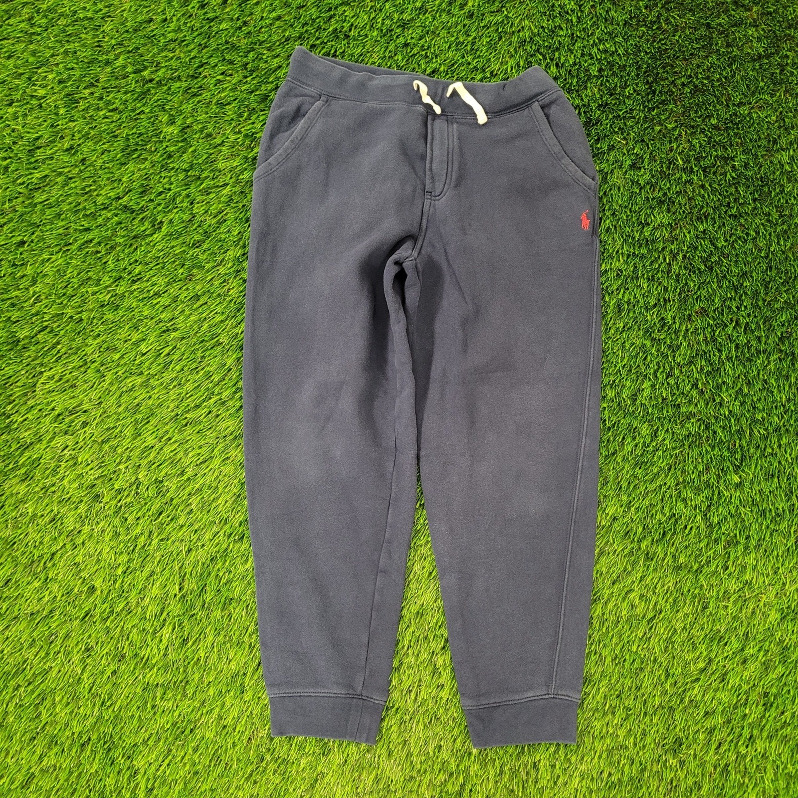 PONY POLO Ralph Lauren Capri Pantaloni Donna Piccoli Blu Sbiaditi Jogger Felpati