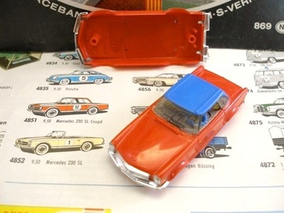 1960s Foreign Faller Mercedes 230SL Slot Car Body Red/Blue W/Driver