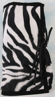 XL Zebra Print Jewelry Travel Pouch Roll-up with Ties 9.5X19'' Open 9.5X6'' folded