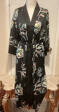 SOMA Impressions Floral Black Satin Long Robe S/M Small/Medium NWT $99