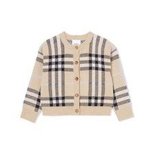 Burberry Kids Gilliane Wool and Cashmere blend pale check cardigan 10y