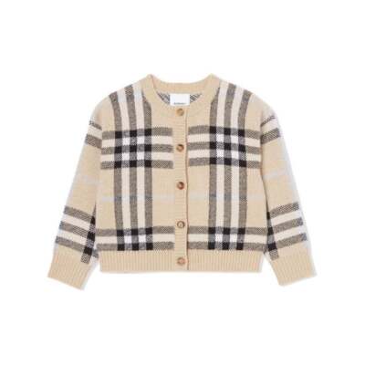 Burberry Kids Gilliane Wool and Cashmere blend pale check cardigan 