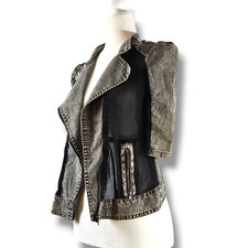 Vtg Eand Queen Distressed Asymmetrical Jacket Sz. S [4-6] Gray Black Acid Wash