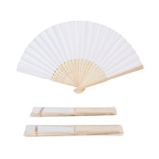 50pcs White Paper Hand Fan White Bamboo Folding Handheld Fans Paper Folded Fa...