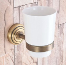 One Ceramic Cup Wall Mounted Bathroom Antique Brass Toothbrush Holder 2ba746