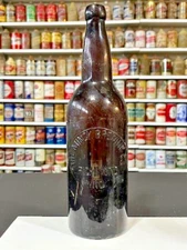 Minck Brg. Co. Embossed Amber Quart Blob (BL) Beer Bottle, Richmond, Indiana