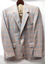 Vtg Kingsridge Men's Plaid Blazer Sport Coat Jacket~Spring Colors~40 Ch ~31L