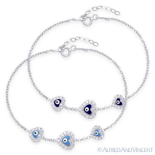 Pulsera de plata .925 con dije de suerte Hamsa Judaica griego nazar mal de ojo corazón turco - Imagen 1 de 3