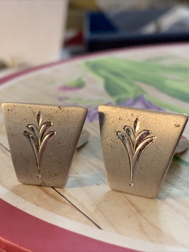 VTG ART DECO MARKED STERLING TOP ENGRAVED ETCHED FLOWER LEAF SHIRT CUFFLINKS CUF
