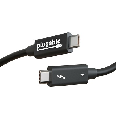 Plugable Thunderbolt 4 Cable, 6.4ft, 100W, Dual 4K Displays, 40Gbps Transfer