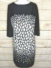 Chicos Dress Womens M Artsy Geometric Career Stretch Knit Zip Office Knee Length