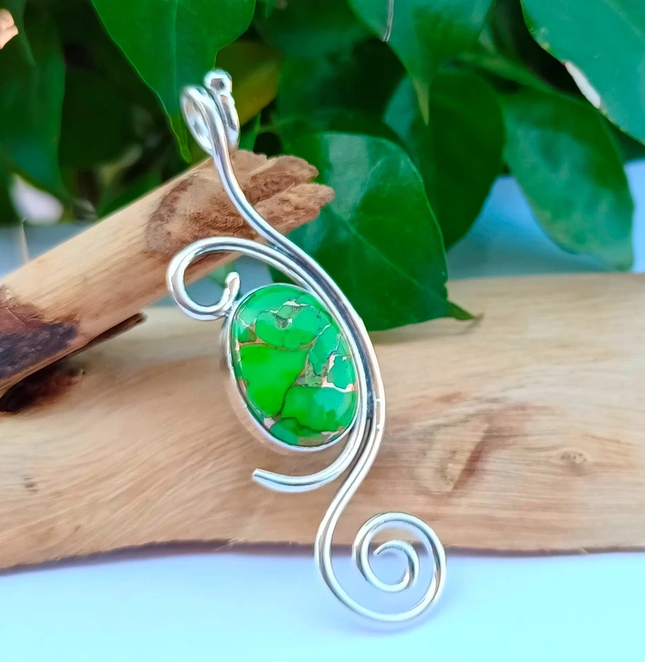 Grün Kupfer Türkis Anhänger 925 Sterling Silber Handarbeit Anhänger Geschenk ... - Bild 3 von 3