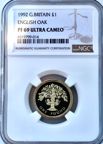 1992 £1 English Oak One Pound Proof NGC PR69 Great Britain