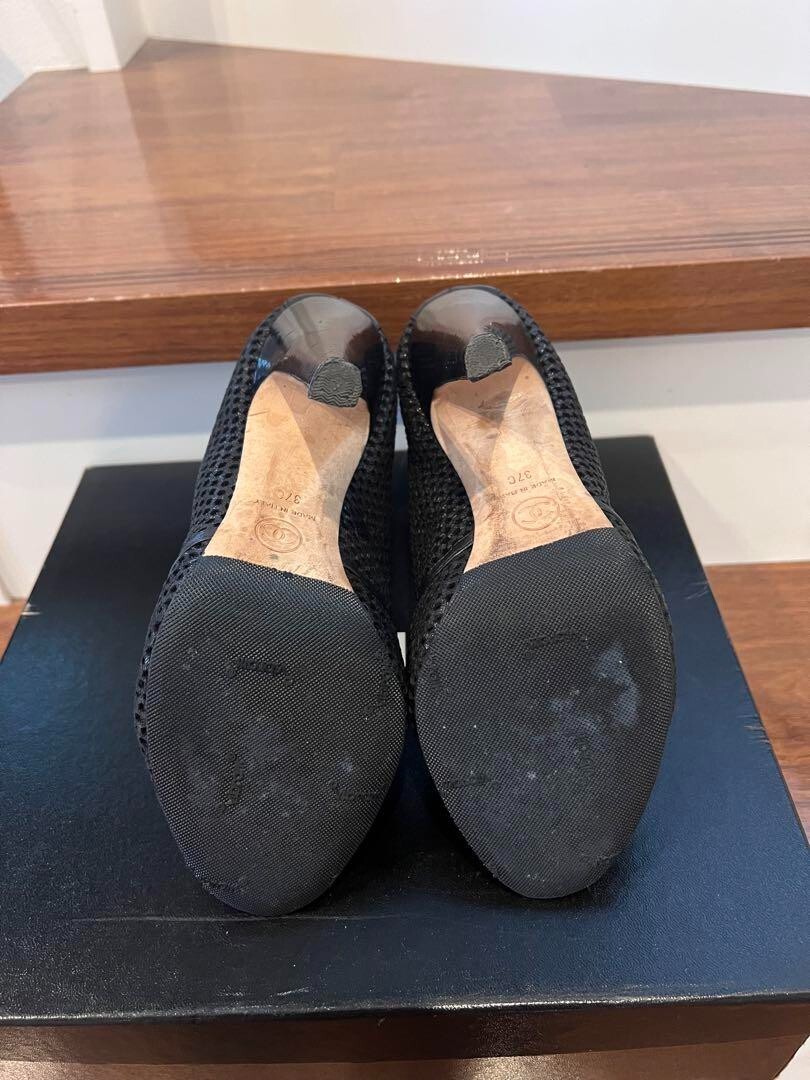 CHANEL COCO MARK Mesh Open Toe Sandals Mules Pumps Shoes Women EU