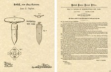 1868 Baseball Base US PATENT Art Print READY TO FRAME Esau Taylor First