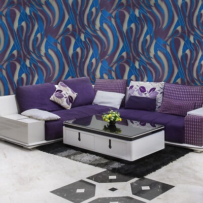 Blaze purple blue silver metallic foil abstract modern art deco wallpaper rolls
