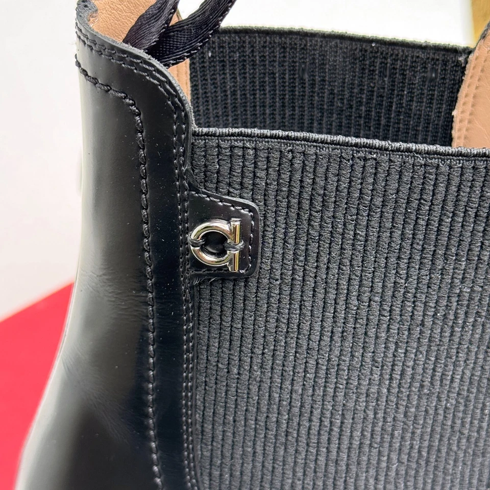 FERRAGAMO Men's Black Leather Formal Chelsea Ankle Gancini Boots Dress Casual - Image 3 of 4