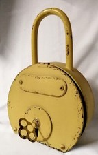 Key Safe - Distressed Yellow Padlock Style, 41cm High, with Wall Fixings.