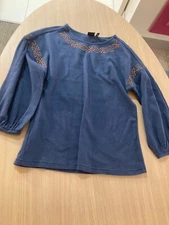 Cruel Denim Thermal Top XS Xtra Small Dark Blue Gold Geometric Embroidery Waffle