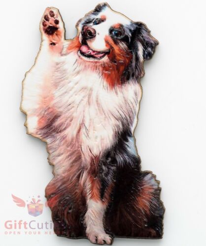 Frigorifero in legno o frigorifero magnete per cani di Australian Shepherd - Foto 1 di 2