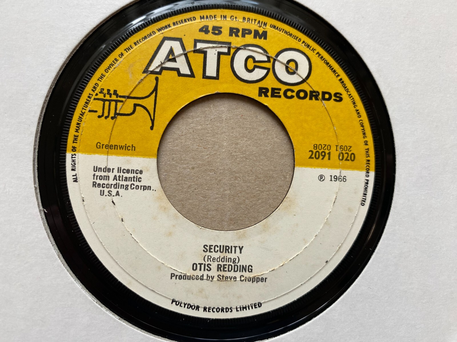 OTIS REDDING WONDERFUL WORLD UK 7" 1970 ATCO RECORDS 2091 020
