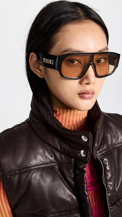 NWOT Versace Shield Aviator Tortoise Sunglasses Havana Brown VERSACE VE4323 4323 Rock Icon Baroque Medusa Brown Tortoise  main image 2