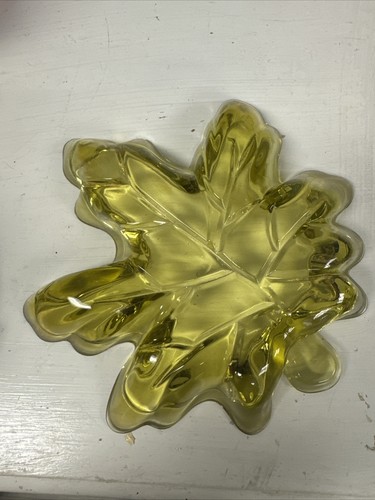 Vtg Heavy Art Glass MCM Maple Leaf Design Amber Trinket Dish 8” x 9" - Picture 6 of 6