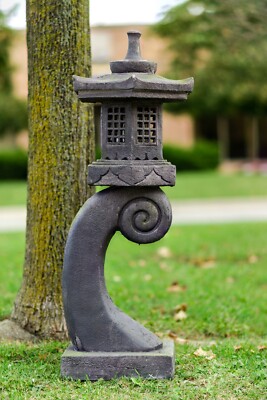 40IN H Gray Pagoda Lantern on Curved Pedestal Garden Yard Decor Garden Statue
