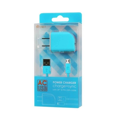 Reiko Micro USB 1 AMP Portable Micro Travel Adapter Charger with Cable in Blue | - Picture 4 of 4