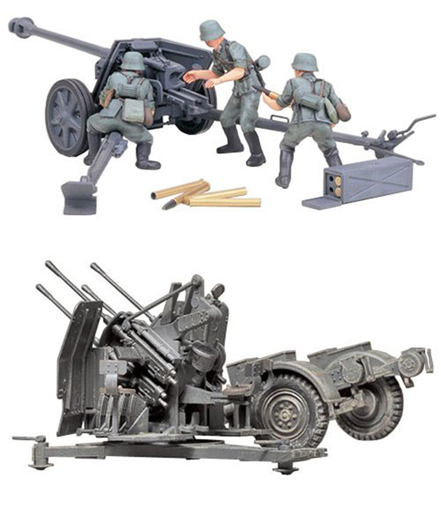 2 Tamiya German Models 75 Mm Pak 40 L46 And Mm Quad Flak Flakvierling 38 Ebay