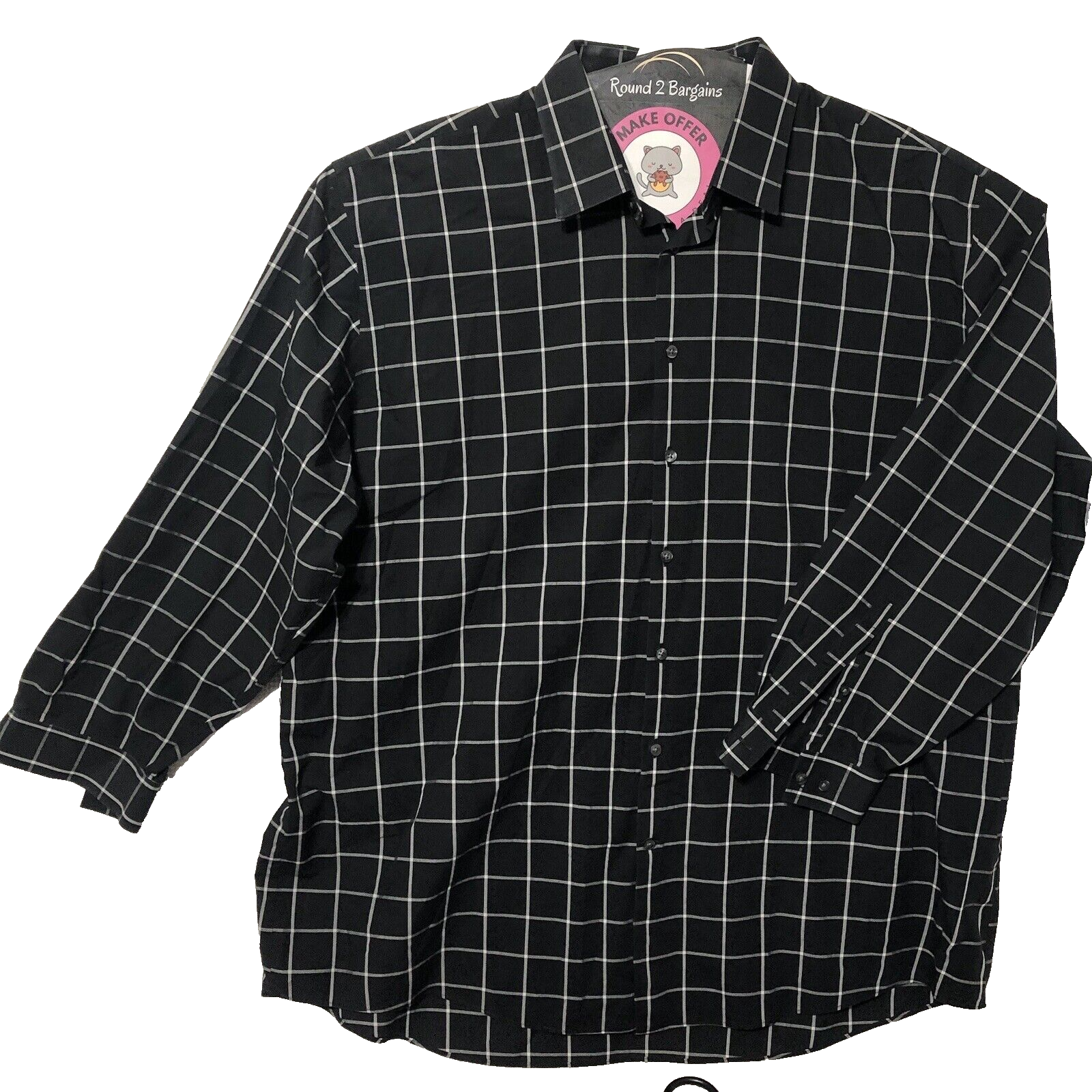 J Ferrar Button Shirt 2XL Black White Grid Pattern Long Sleeve Stretch JF XXL