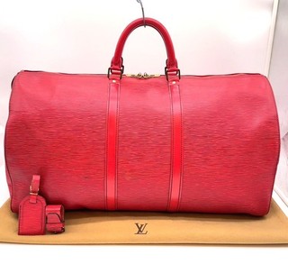 Auth Louis Vuitton Keepall 55 Castilian Red Epi M42957 Boston Bag WDbag NS080878