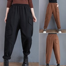 Damen Hose Trousers Sweatpants Tapered Fleece Fell gefüttert Tasche Freizeit warm