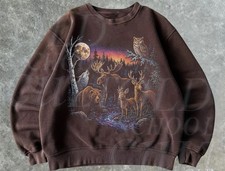 Retro Forest Animals Sweatshirt, Vintage 90s Wildlife Sweater, Wolf Moose Deer O