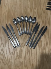 Vintage stainless Amefa dinner knife set of 7 & 6 Silco spoons 6 Kitchen