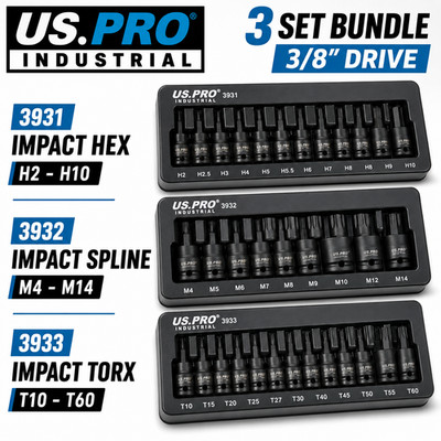 US PRO 31-teiliges Impact Sechskant Torx Spline Bit Steckschlüsselsatz 3/8 Antrieb kurze Reichweite Steckschlüssel