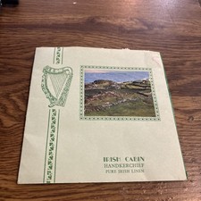 Irish Cabin Handkerchief, Pure Irish Linen New Old Stock Hand Made